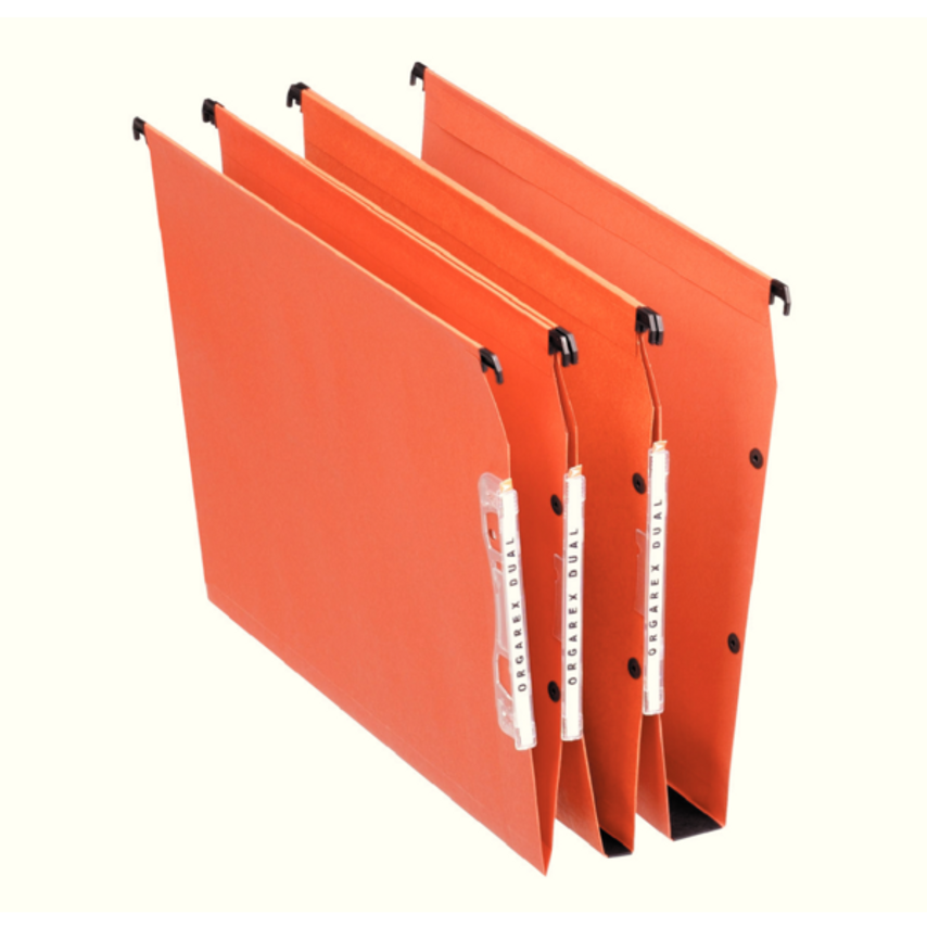 Esselte Orgarex Dual Lateral Suspension File 330MM 220GSM 50MM Base Orange (Box