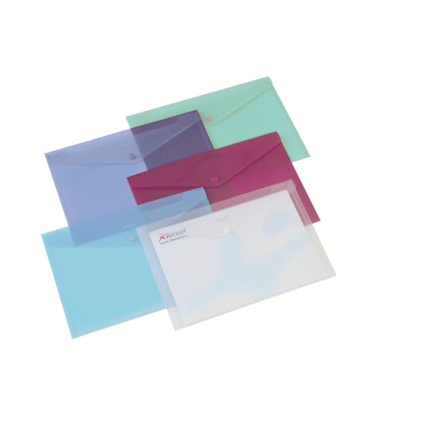 Rexel Popper Wallets A4 Assorted Colours (6 Pack)