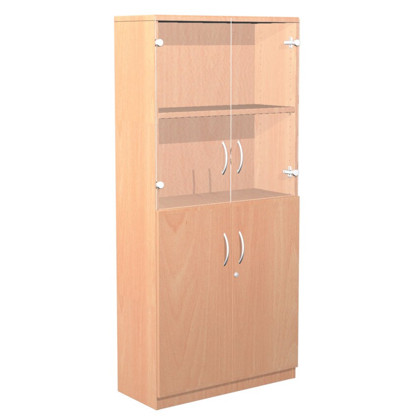 Lee & Plumpton 1725mm Clear Glass/Wood Cupboard 3 Shelves Beech