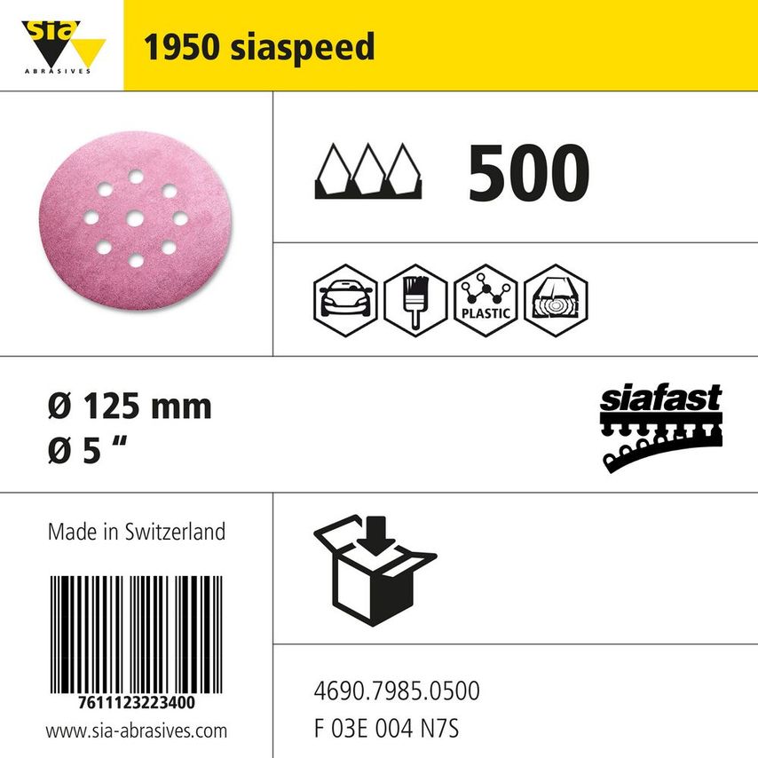 Sia Abrasives 1950 Siaspeed Siafast Paper Disc 9 Hole - Diameter 125M- you get 3