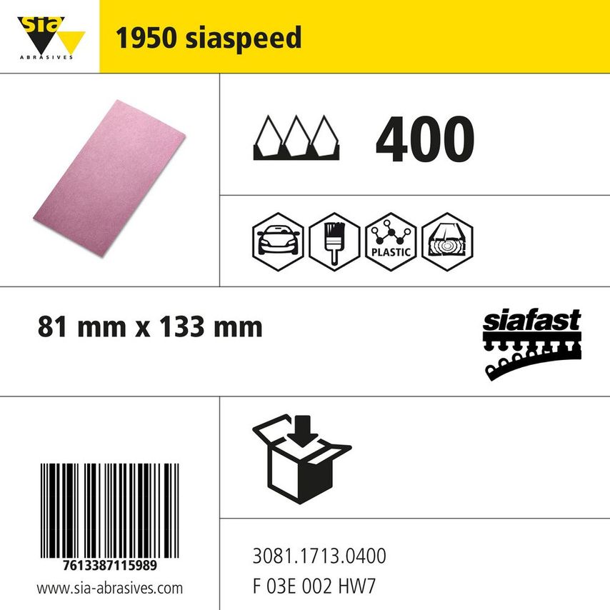 Sia Abrasives 1950 Siaspeed Siafast Paper Sheet - W81MM X L133MM - Grit 400 - Pa
