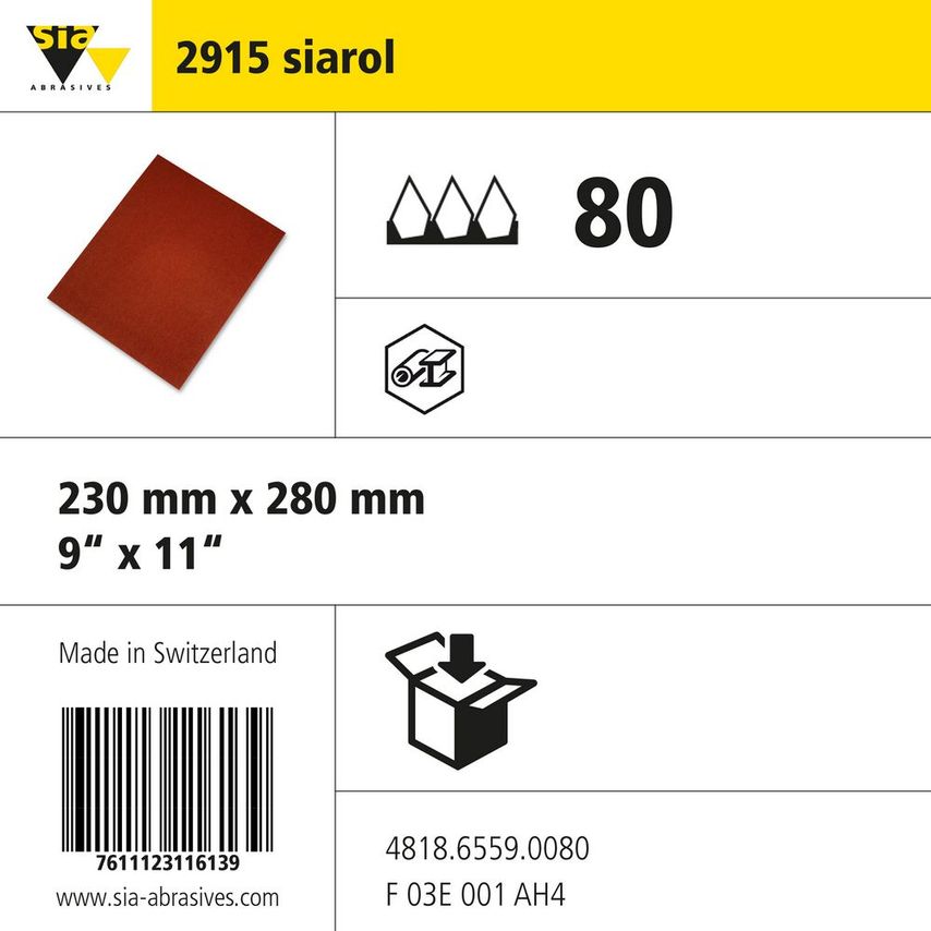 Sia Abrasives 2915 Siarol Cloth Sheet - W230MM X L280MM - Grit 80 - P- you get 4