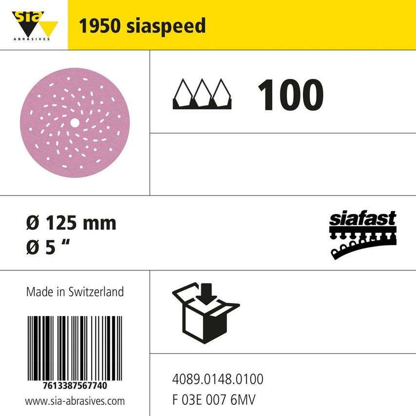 Sia Abrasives 1950 Disc S Performance 65 Hole - Diameter 125MM - Grit- you get 4