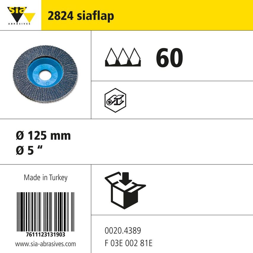 Sia Abrasives 2824 Flap Plastic Flat 0 /0 STINGRAY - Diameter 125MM -- you get 4