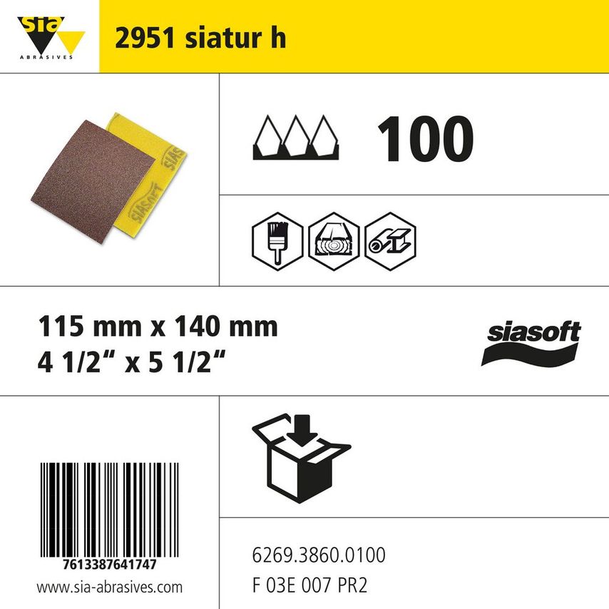 Sia Abrasives 2951 Siatur Siasoft Cloth Sheet - W115MM X L140MM - Grit 100 - Pac