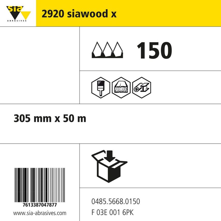 Sia Abrasives 2920 Siawood Cloth Roll - W305MM X L50000MM - Grit 150