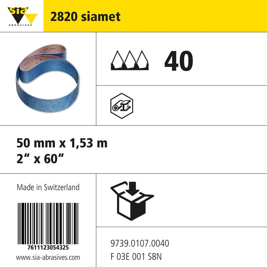Sia Abrasives 2820 Siamet X Narrow Cloth Belt - W50MM X L1525MM - Gri- you get 3
