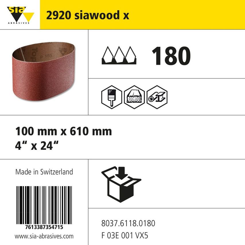 Sia Abrasives 2920 Siawood Cloth Portable Belt - W100MM X L610MM - Gr- you get 7