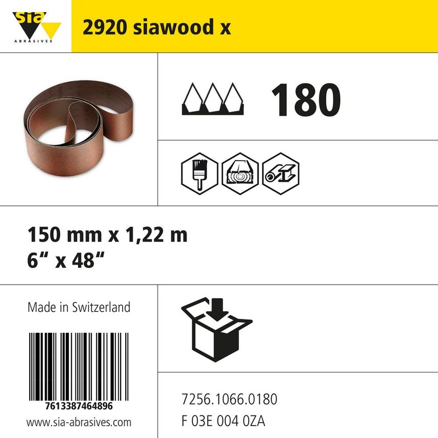 Sia Abrasives 2920 Siawood Narrow Cloth Belt - W150MM X L1220MM - Grit 180 - Pac