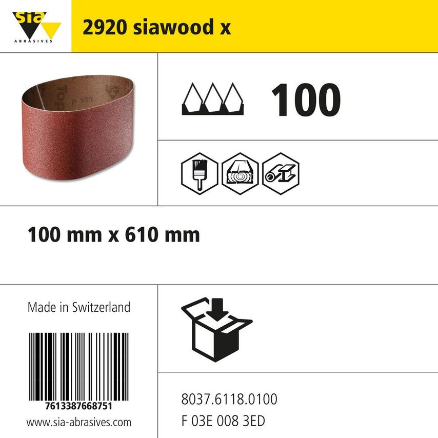 Sia Abrasives 2920 Siawood Cloth Portable Belt - W100MM X L610MM - Gr- you get 6