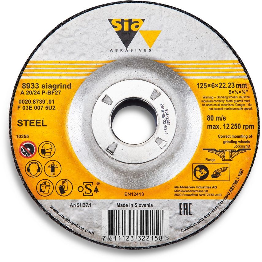 Sia Abrasives Siagrind T27 115X6X22.23 - Pack of 10- you get 8