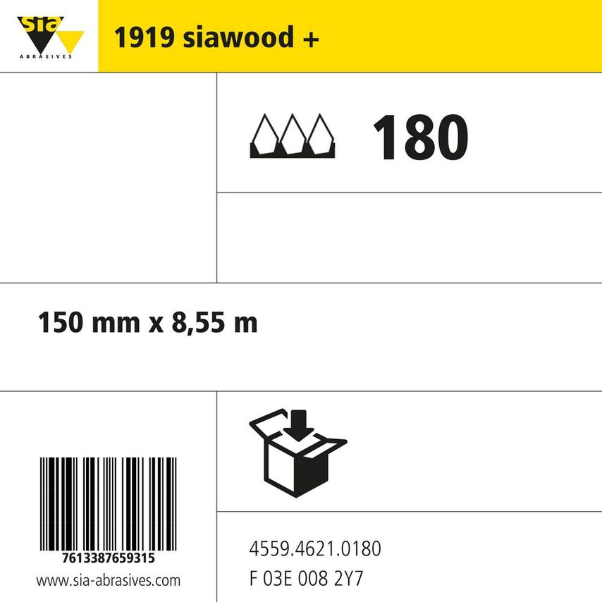 Sia Abrasives 1919 Siawood Narrow Paper Belt - W150MM X L8550MM - Grit 180 - Pac
