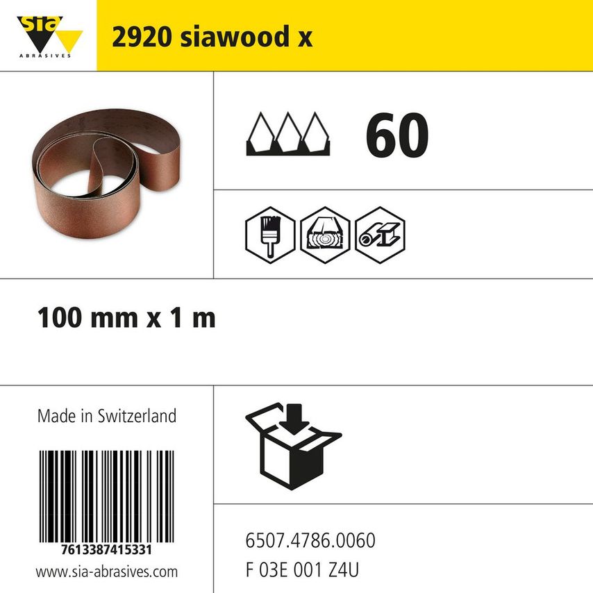 Sia Abrasives 2920 Siawood Narrow Cloth Belt - W100MM X L1000MM - Gri- you get 2