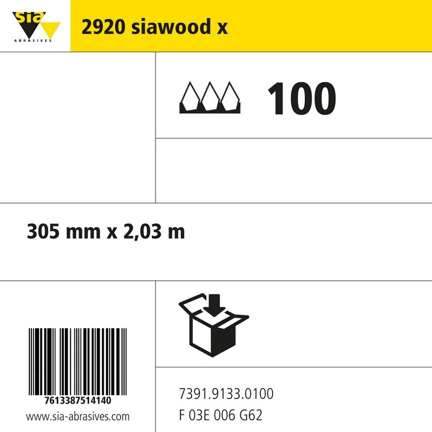 Sia Abrasives 2920 Siawood Cloth Narrow Belt - W305MM X L2030MM - Grit 100 - Pac