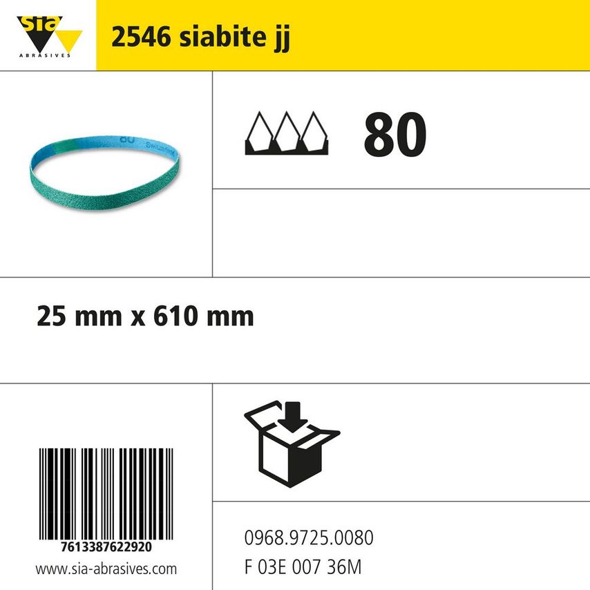 Sia Abrasives 2546 Siabite JJ Narrow Cloth Belt - W25MM X L610MM - Gr- you get 5
