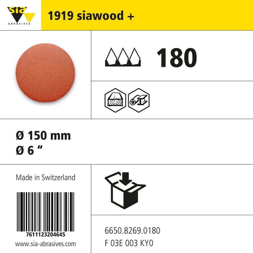 Sia Abrasives 1919 Siawood Siafast Paper Disc - No Centre Hole - Diam- you get 7