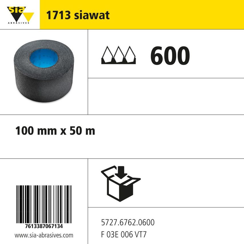 Sia Abrasives 1713 Siawat Paper Roll - W100MM X L50000MM - Grit 600 -- you get 2