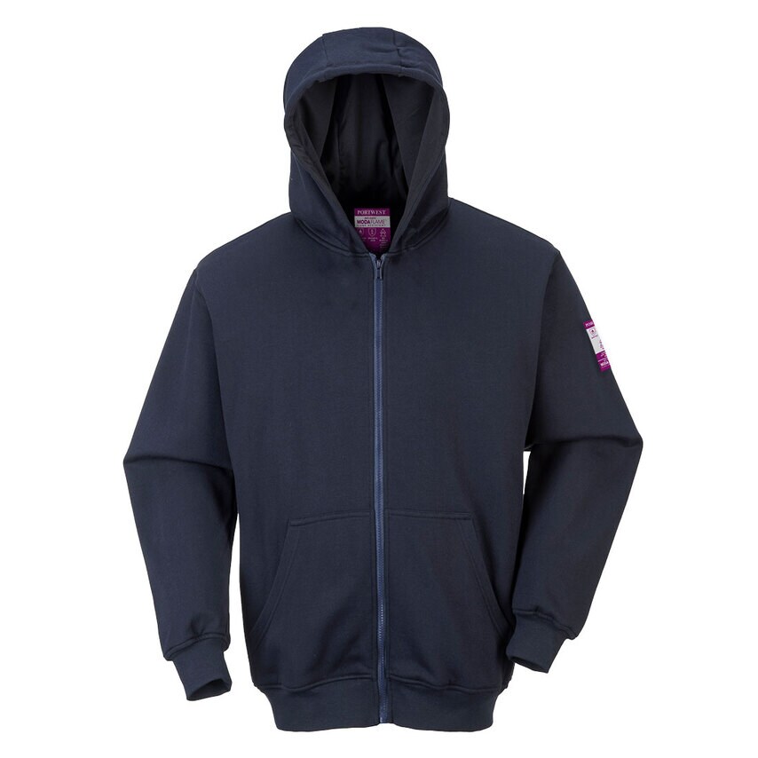 Portwest Modaflame Knit Zip Front Hooded FR Sweatshirt, Navy, Large, Regular
