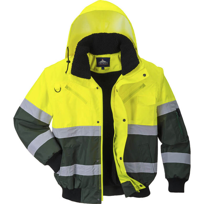 Hi-Vis 3-In-1 X Back Contrast Bomber Jackets, /Green