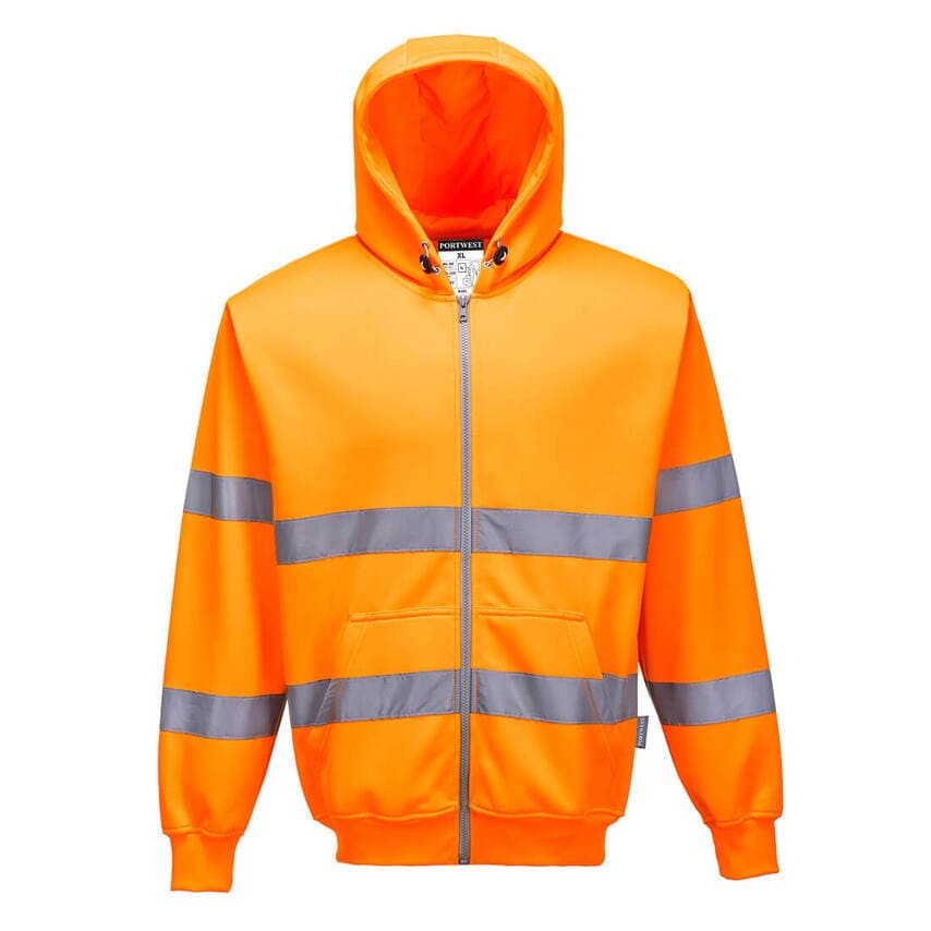 Portwest Hi-Vis Zipped Hoodie, Orange, Medium, Regular