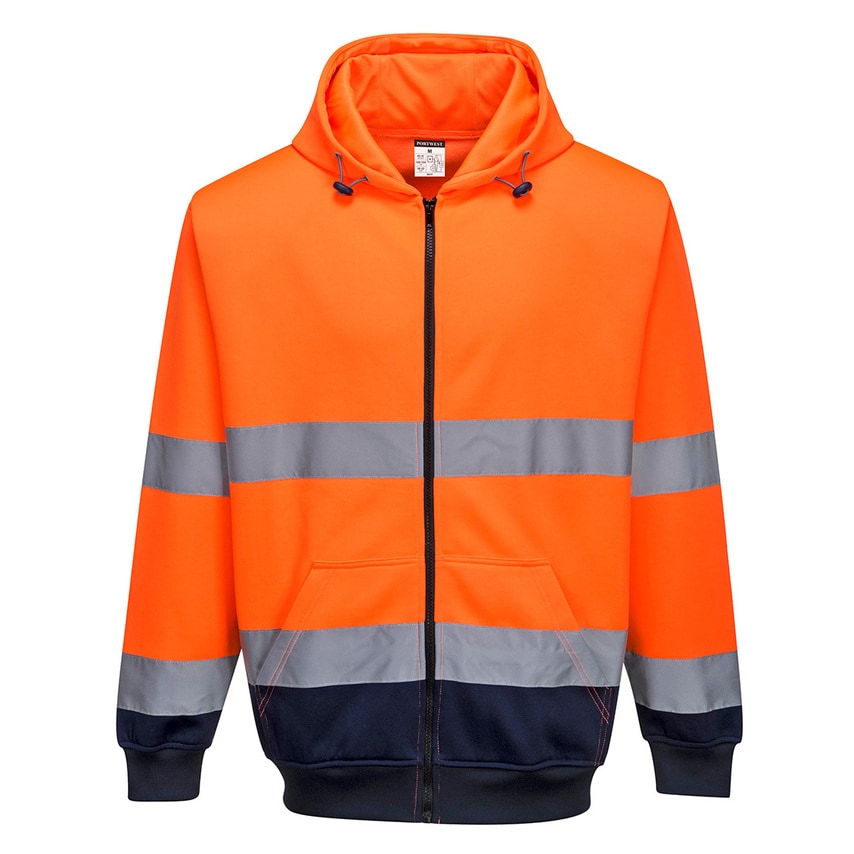 Portwest Hi-Vis Contrast Zipped Hoodie, Orange/Navy, Large, Regular