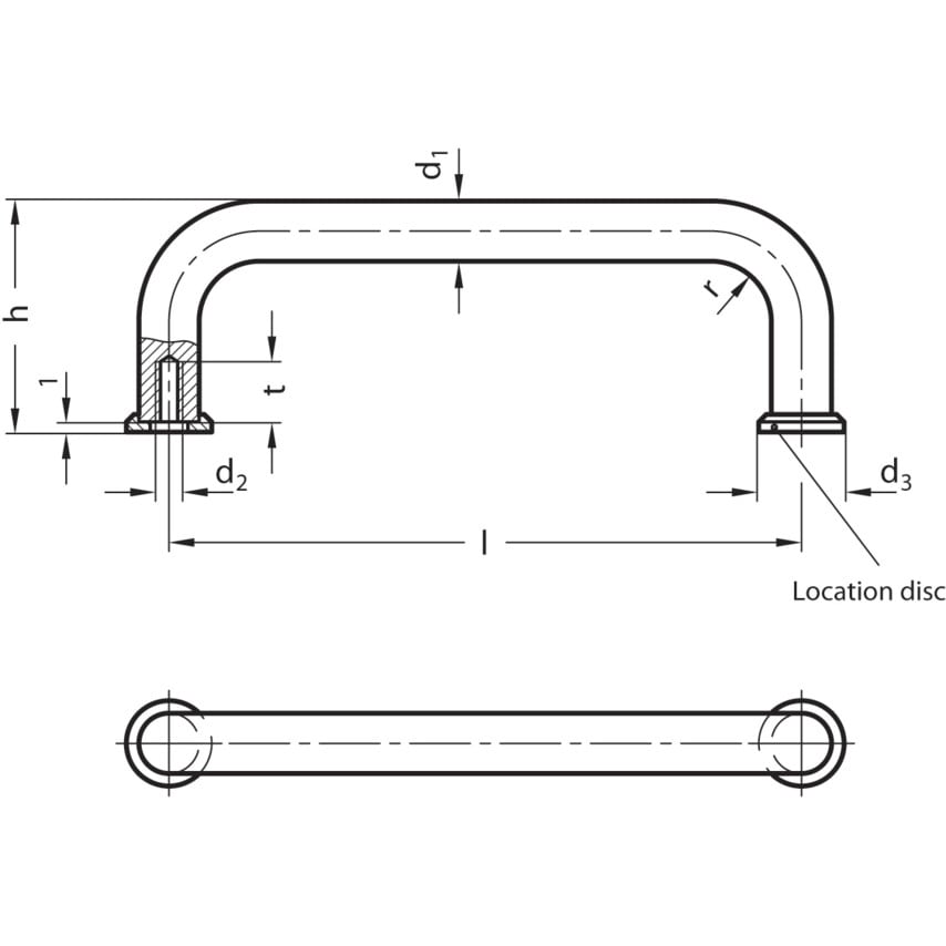 Ganter GN425-10-88-NI Cabinet "U' Handle; Stainless Steel; Matt