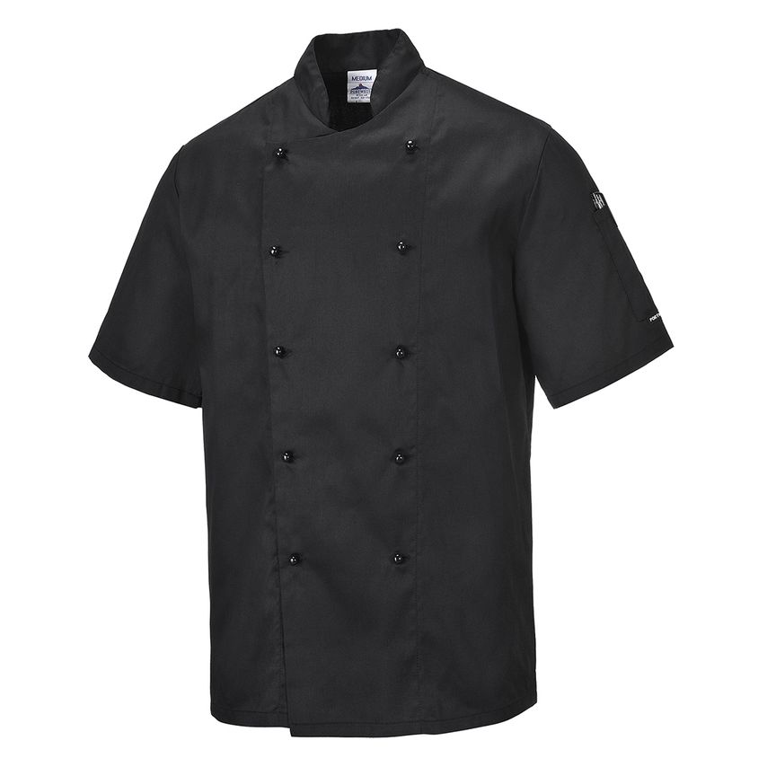 Portwest Chef's Kent Jacket Short Sleeve, Black, XXL, Regular