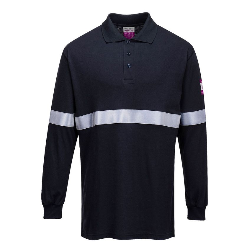 Portwest Modaflame Knit Anti-Static FR Long Sleeve Reflective Tape Polo Shirt, N