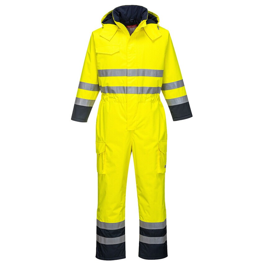 Portwest Bizflame Rain Hi-Vis Multi FR Coverall, Yellow/Navy, Small, Regular