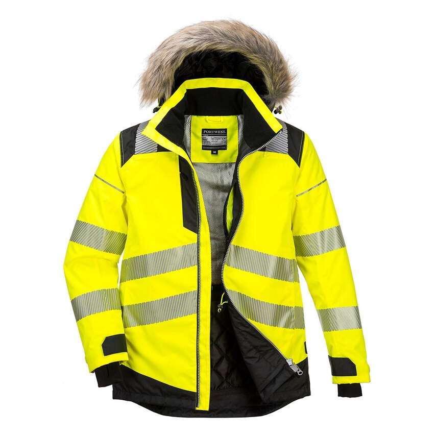 Portwest PW3 Hi-Vis Winter Parka Jacket, Yellow/Black, Medium, Regular