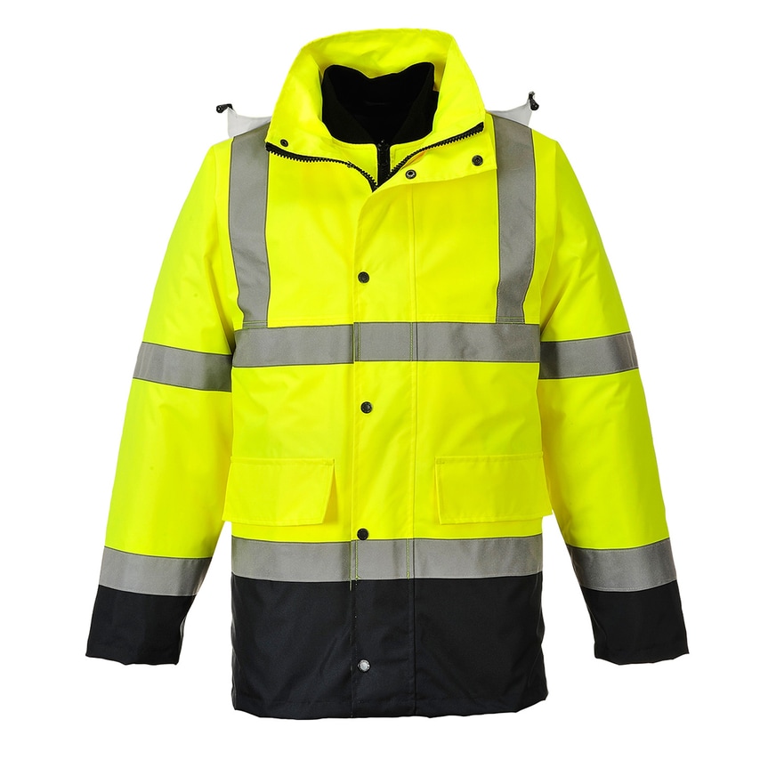 Portwest Hi-Vis 4-in-1 Contrast Traffic Jacket, Yellow/Navy, XXL, Regular