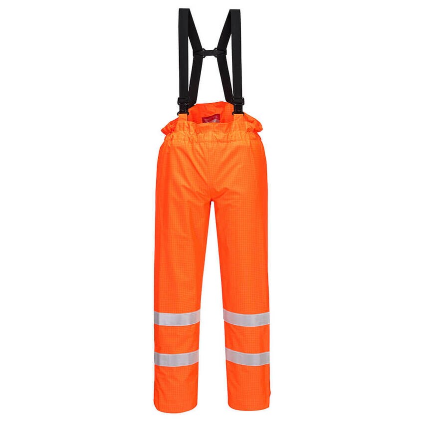 Portwest Bizflame Rain Hi-Vis Anti-Static Unlined FR Trousers, Orange, XL, Regul