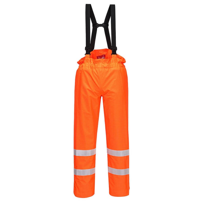 Portwest Bizflame Rain Hi-Vis Anti-Static Unlined FR Trousers, Orange, Small, Re