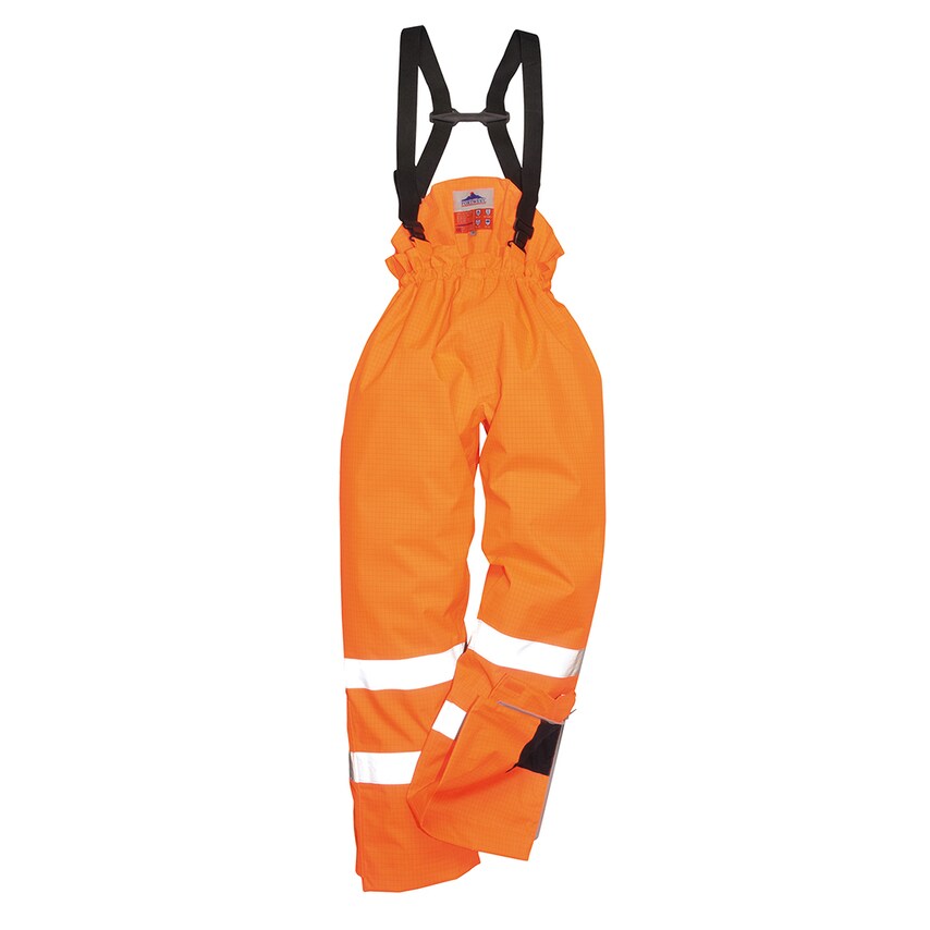 Portwest Bizflame Rain Hi-Vis Anti-Static Lined FR Trousers, Orange, XL, Regular