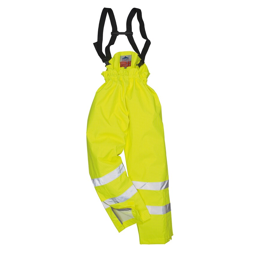 Portwest Bizflame Rain Hi-Vis Anti-Static Lined FR Trousers, Yellow, Small, Regu