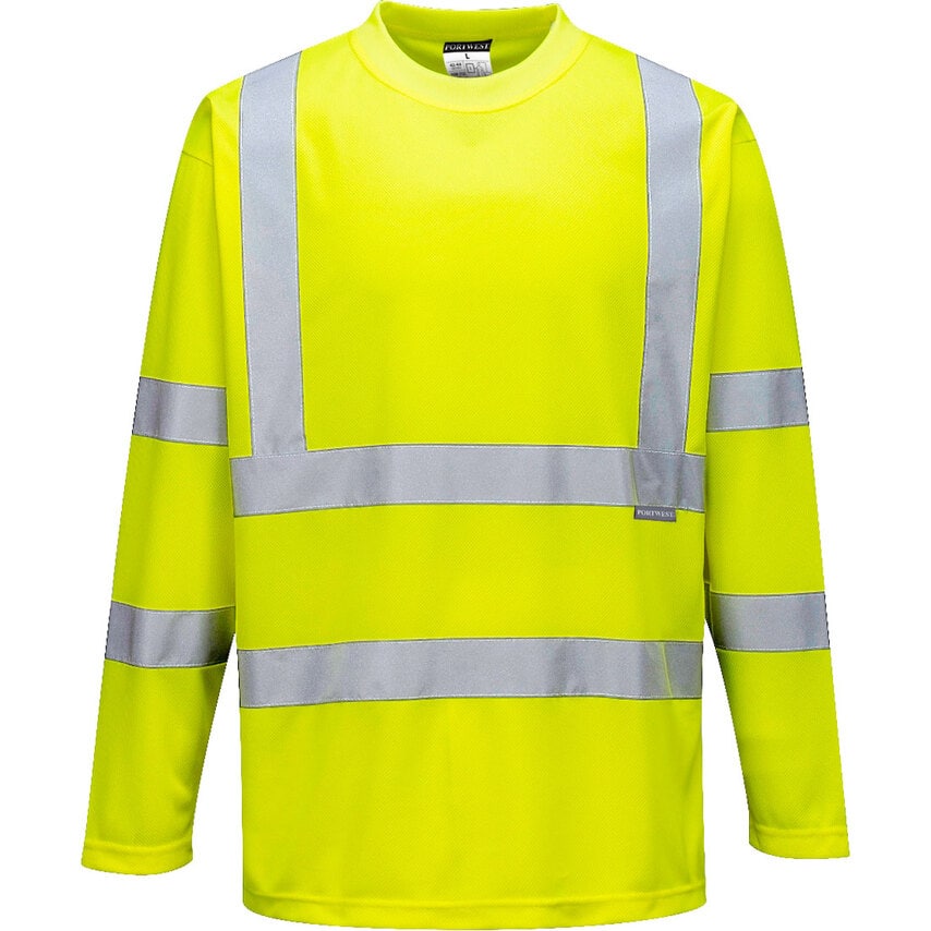 Portwest Hi-Vis T-Shirt Long Sleeve, Yellow, Small, Regular
