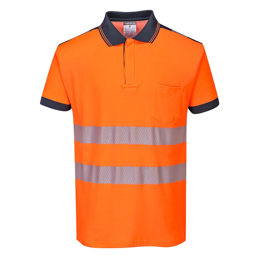Portwest PW3 Hi-Vis Cotton Comfort Polo Shirt Short Sleeve, Orange/Navy, XL, Reg