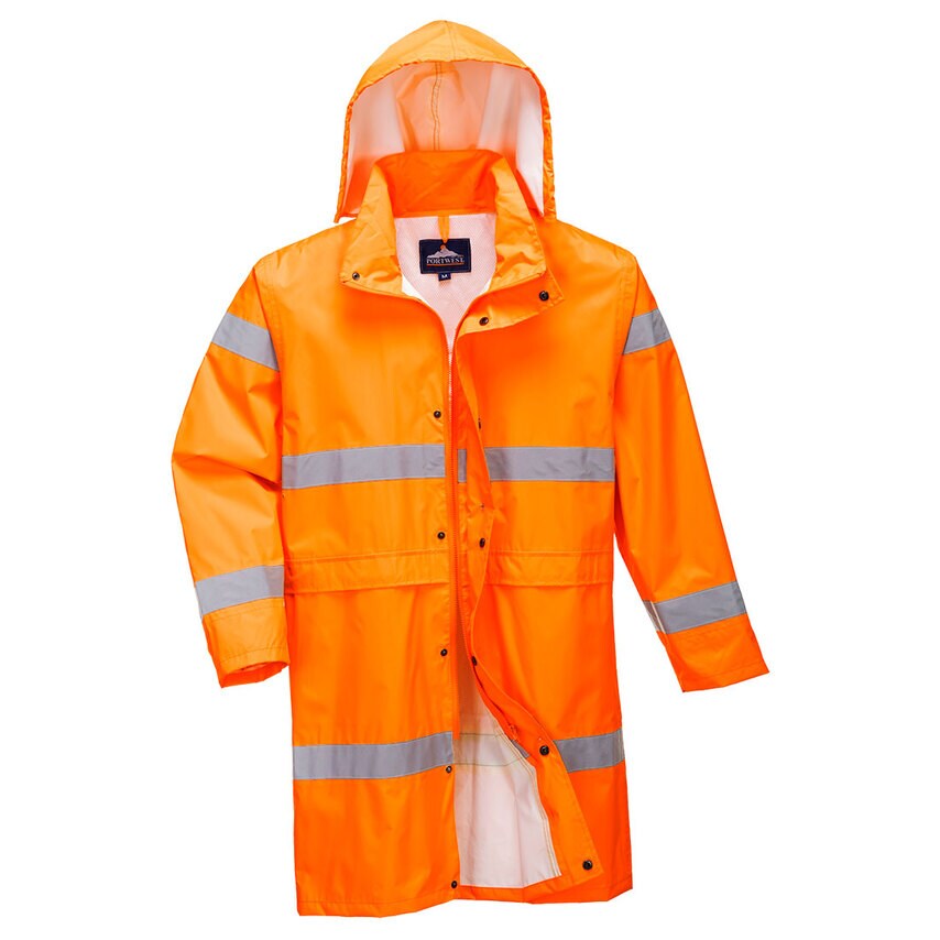 Portwest Hi-Vis Rain Coat 100cm, Orange, Small, Regular