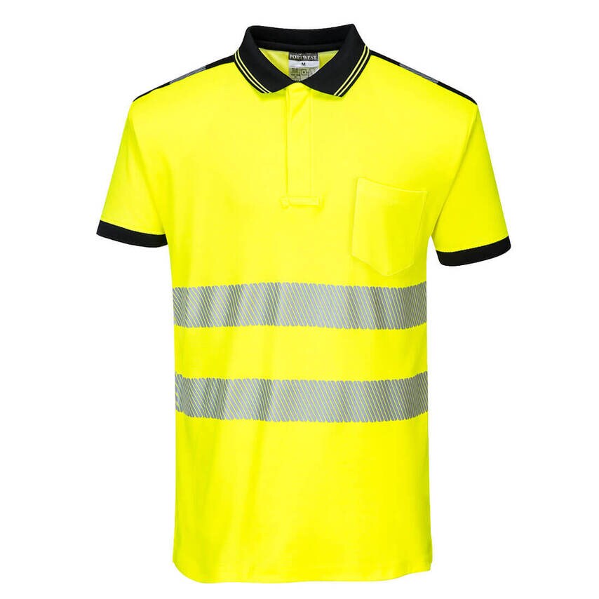 Portwest PW3 Hi-Vis Cotton Comfort Polo Shirt Short Sleeve, Yellow/Black, XS, Re