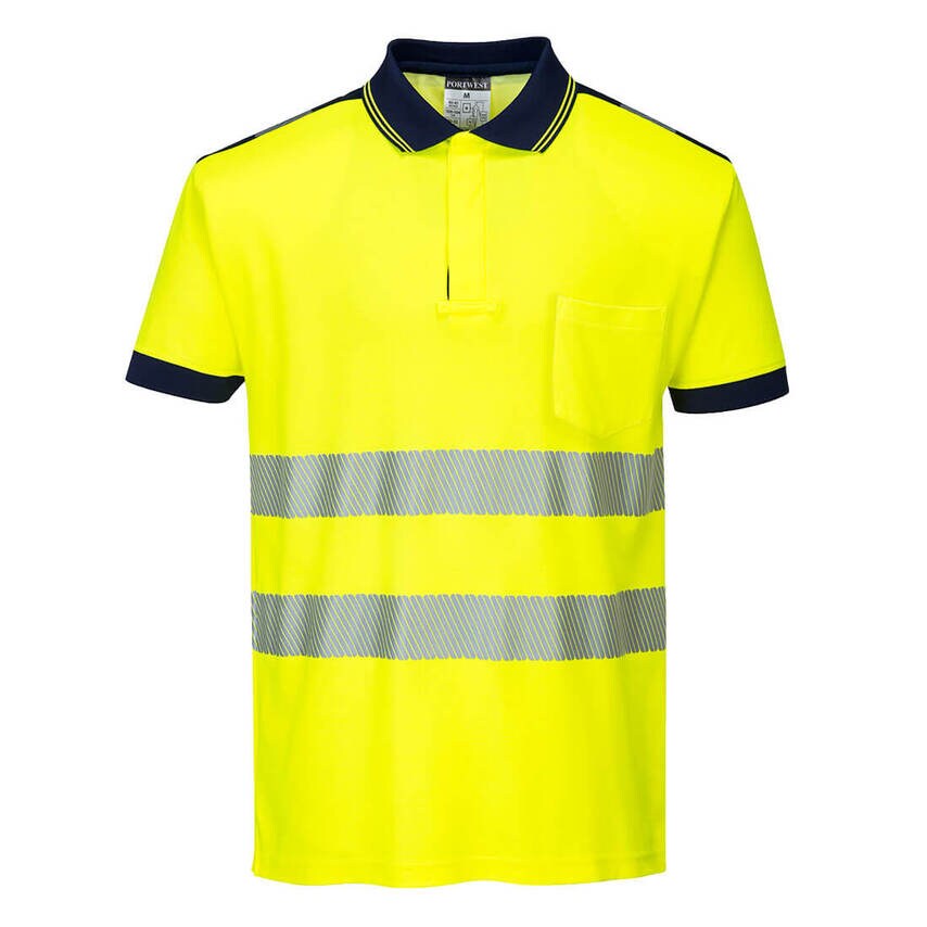 Portwest PW3 Hi-Vis Cotton Comfort Polo Shirt Short Sleeve, Yellow/Navy, XXXL, R