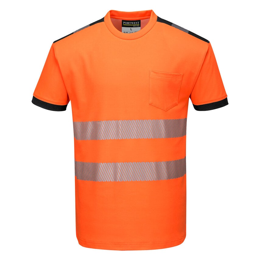 Portwest PW3 Hi-Vis Cotton Comfort T-Shirt Short Sleeve, Orange/Black, XXL, Regu