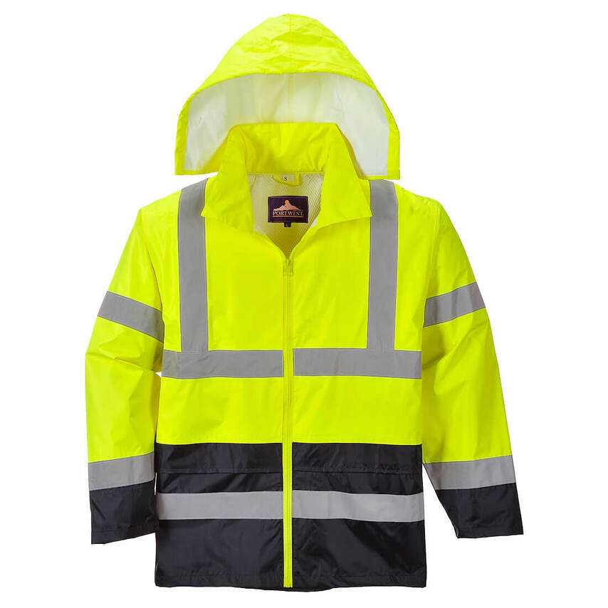 Portwest Hi-Vis Contrast Classic Rain Jacket, Yellow/Black, Large, Regular