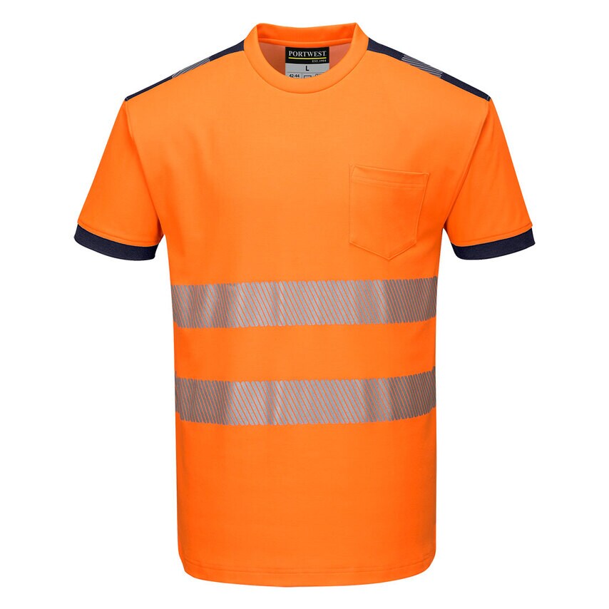 Portwest PW3 Hi-Vis Cotton Comfort T-Shirt Short Sleeve, Orange/Navy, Medium, Re