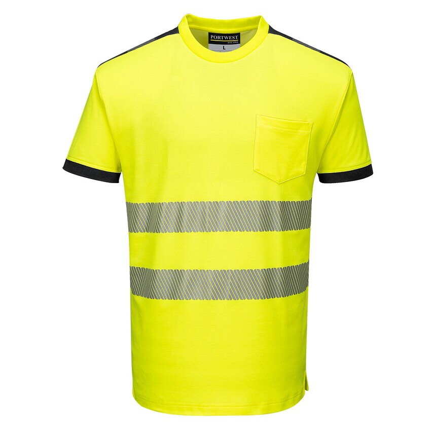 Portwest PW3 Hi-Vis Cotton Comfort T-Shirt Short Sleeve, Yellow/Black, Small, Re
