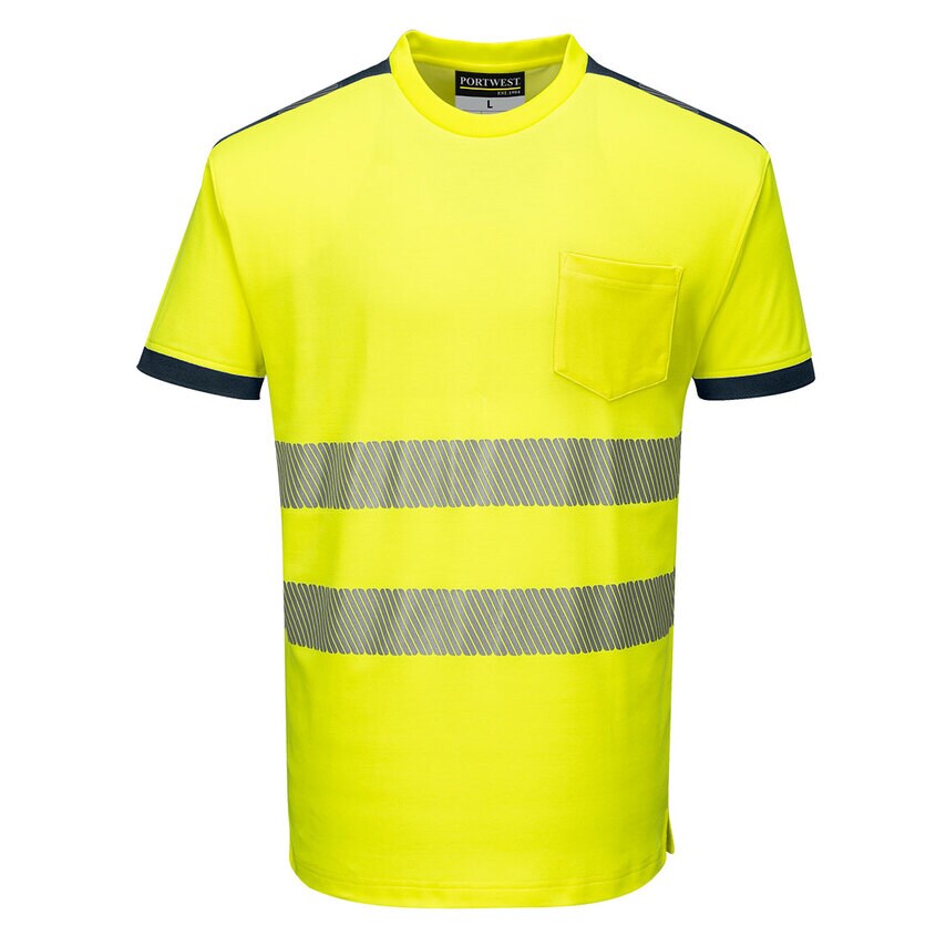Portwest PW3 Hi-Vis Cotton Comfort T-Shirt Short Sleeve, Yellow/Navy, Small, Reg