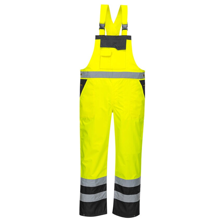 Portwest Hi-Vis Breathable Contrast Rain Bib and Brace, Yellow/Black, Small, Reg
