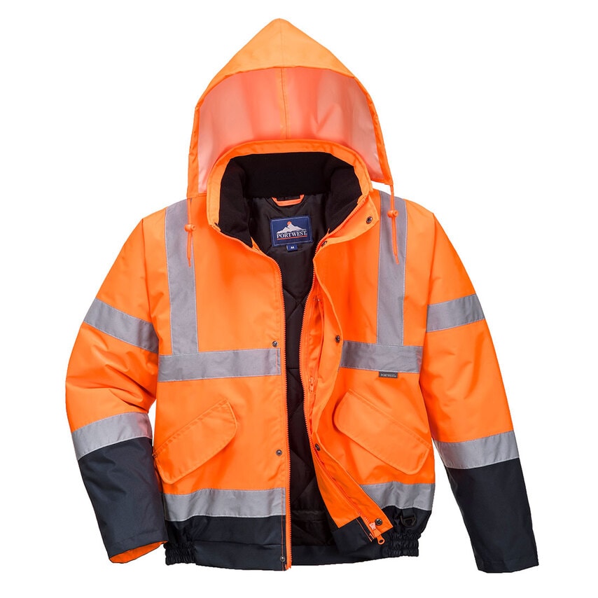 Portwest Hi-Vis Contrast Winter Bomber Jacket, Orange/Navy, XXL, Regular