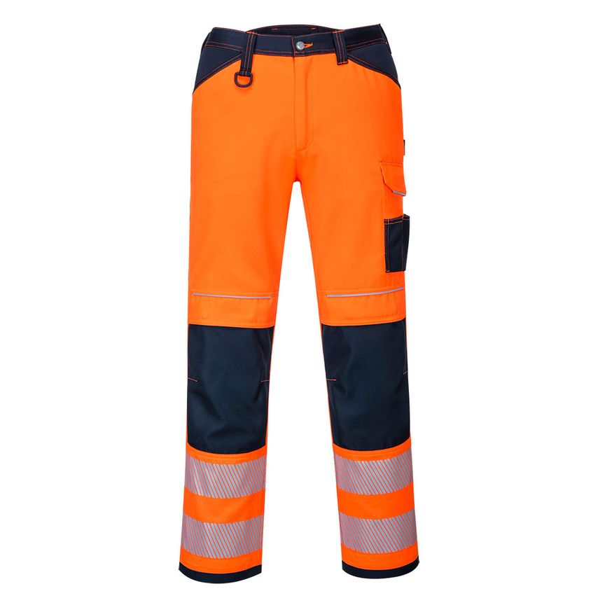 Portwest PW3 Hi-Vis Work Trousers, Orange/Navy Short, 42, Short