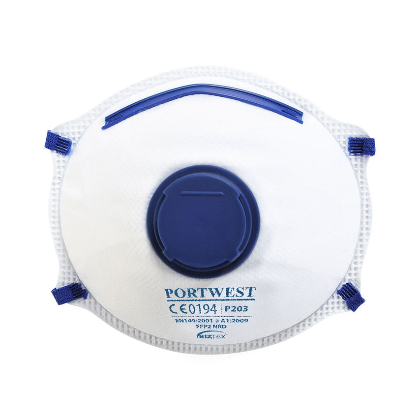 Portwest FFP2 Valved Dolomite Respirator (Pk10), White, Regular