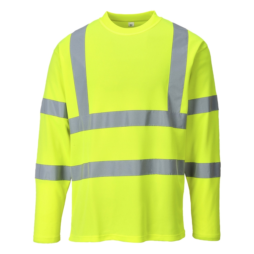 Portwest Hi-Vis Cotton Comfort T-Shirt Long Sleeve, Yellow, Small, Regular